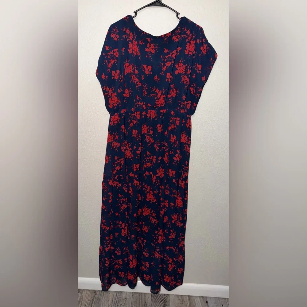 NEW Torrid Dark Blue Dress with Red Floral Print - Picture 5 of 7